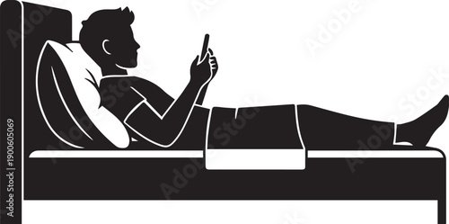 Man Using Smartphone in Bed at Night Silhouette Illustration