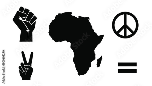 African heritage and social justice icon set for Black History Month celebrations and professional cultural diversity advocacy branding.