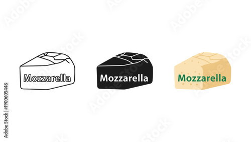 Three different illustrations of mozzarella cheese blocks Vector