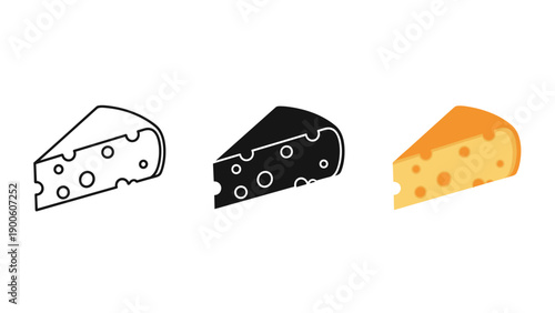 Three different types of cheese wedges are shown Vector