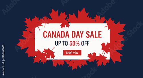 Canada Day Sale banner with red maple leaves and "Up to 50% Off" text.