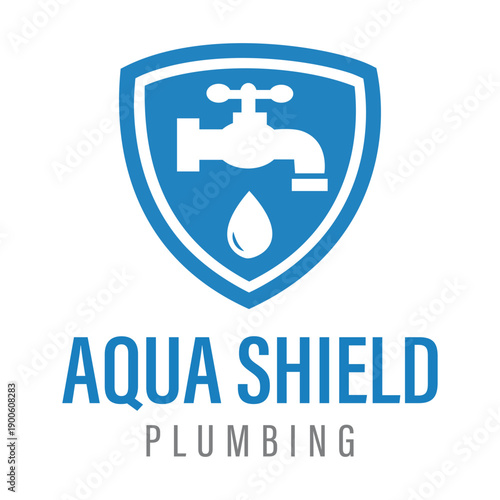 Aqua Shield Plumbing Services Logo - Professional Home Maintenance Branding with Faucet and Shield Icon for Licensed Plumbers and Repair Companies
