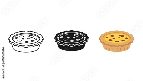 A set of three pie crusts in different stages of completion Vector