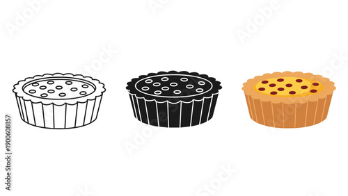 Three illustrations of muffins in different line art styles Vector