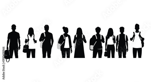 Casual Young Adults Standing Silhouette