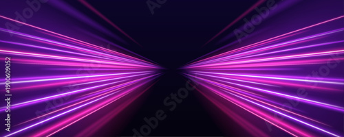 Bright neon pink streaks flow along the highway, creating vibrant glowing curves. Motion blur and light trails suggest fast motion and futuristic speed. Perfect for racing or digital visuals vector