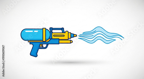 Blue Water Gun Shooting Water on White Background
