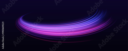 Neon pink streaks flow rapidly along the highway, creating curved glowing trails. Bright glow and motion blur convey acceleration and fast motion. Ideal for futuristic or digital layouts vector