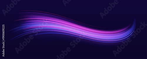 Electric pink streaks race along the highway, forming bright glowing curves. Motion blur and neon light enhance high-speed dynamics and energy. Perfect for digital, racing, or sci-fi visuals vector