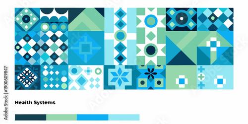Abstract geometric pattern with teal white and navy color scheme