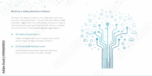 Digital technology concept with a tree like network and textual information