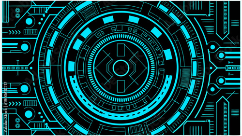 Abstract futuristic design featuring a glowing teal circuit board pattern