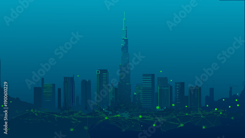 Tableau sur toile A futuristic digital illustration of the dubai skyline underwater