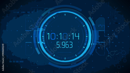 Futuristic digital clock display with time and numerical data on a blue background