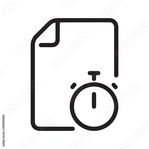 File tracking line icon. Document with stopwatch vector outline sign.
