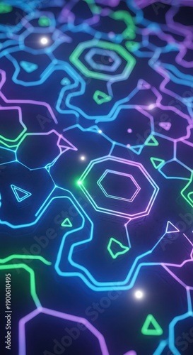 Illuminated abstract network lines glow across a dark, futuristic surface.