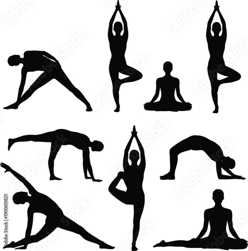 Silhouette of a person performing a side stretch exercise high quality