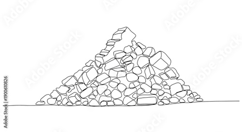 Pile of rubble stones in abstract style with outline design  