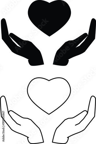 Comprehensive customer care icon. Hand with heart sign. Representing excellent service and support symbol. flat style.
