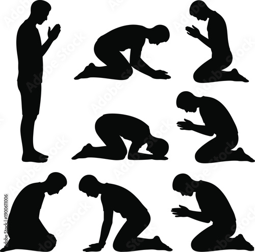 Silhouette of a person kneeling in a bowed contemplative posture