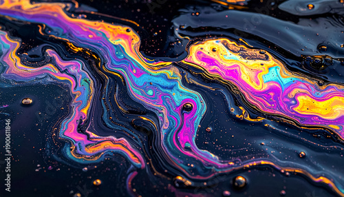 Vibrant colorful oil slick on water.