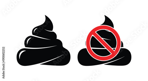 Pile of feces with a prohibition symbol overlaying another pile