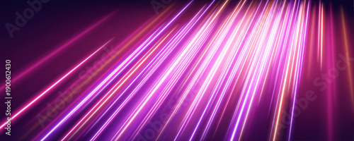 : Vibrant pink streaks sweep across the urban road with flowing neon light trails. Curved glowing lines convey motion, speed, and acceleration. Perfect for sci-fi or racing visuals vector