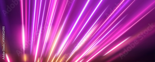 Electric pink neon streaks light up the highway with fast-moving glowing trails. Curved lines suggest acceleration and high-speed motion. Perfect for racing, tech, or sci-fi visuals vector