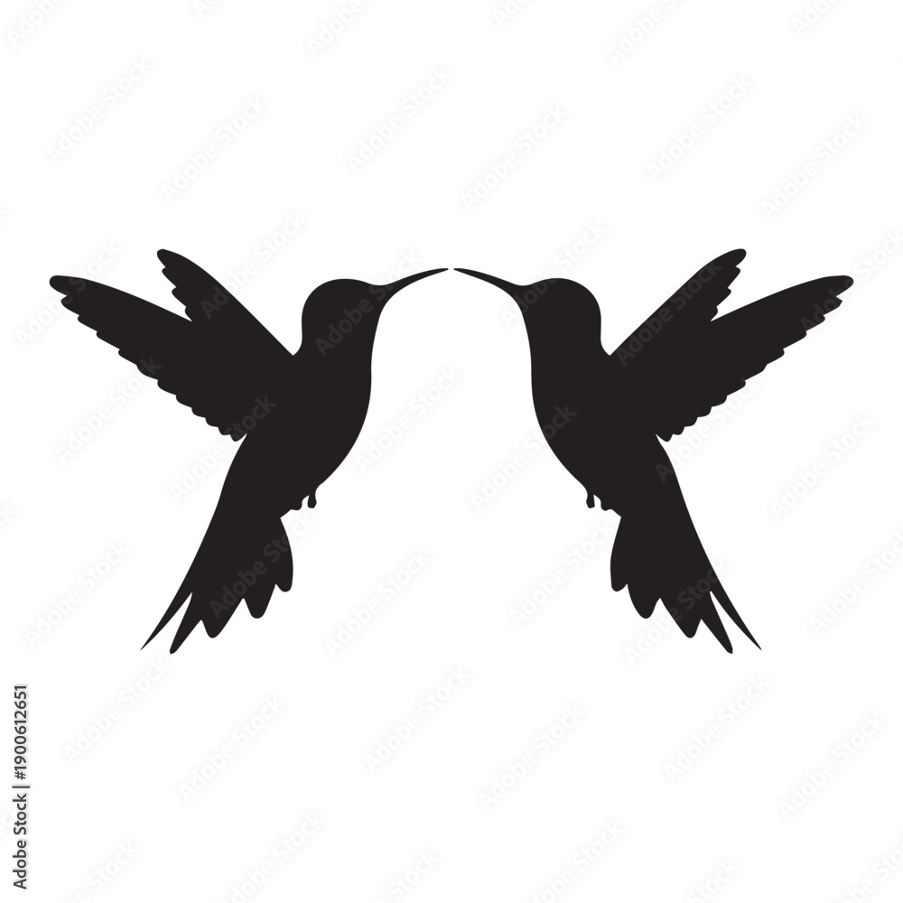 Fototapeta premium Elegant Symmetrical Hummingbird Silhouettes Flying Face to Face for Graceful Nature Branding. 