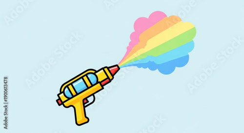 Rainbow Water Gun Shooting Colorful Water on Isolated Background