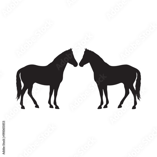 Symmetrical Black Horse Silhouettes Standing Face to Face for Equestrian Logo Design.
