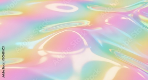 Smooth, undulating surface displays shifting pastel holographic reflections