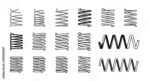 A collection of various metal springs in different shapes, sizes, and configurations, illustrating diverse mechanical components.