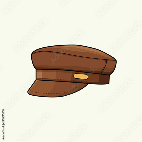 Classic brown flat cap illustration with clean lines and soft shading, perfect for vintage fashion, accessories, and retro design themes.
