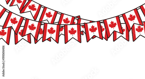 A string of Canadian flag bunting banners hanging across a white background.