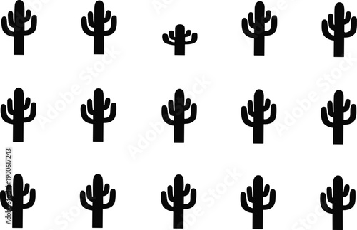Cactus silhouette seamless pattern in minimal black flat style for desert background and modern textile design