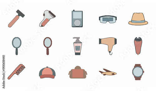Personal lifestyle filled and outline icons with grooming accessories editable vector symbols for mobile and web design