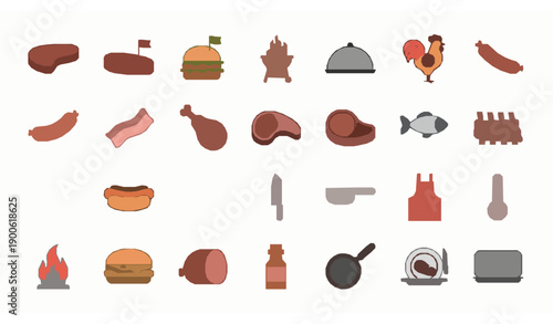 Modern meat and barbecue filled outline icons editable flat vector symbols for food apps and websites