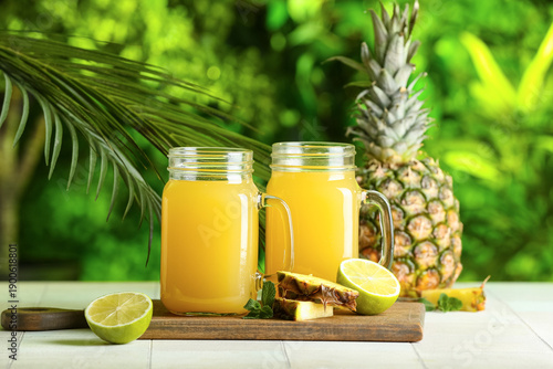 Mason jars of fresh pineapp...