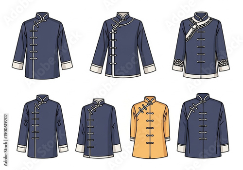 Collection of Traditional Chinese Men's Jackets with Various Styles and Details