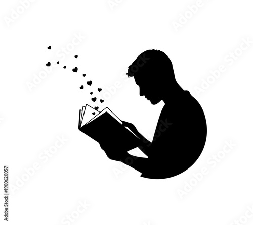 Silhouette Reader with Floating Hearts