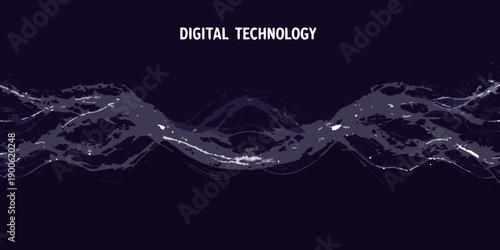Abstract digital technology background with wave and particle effects