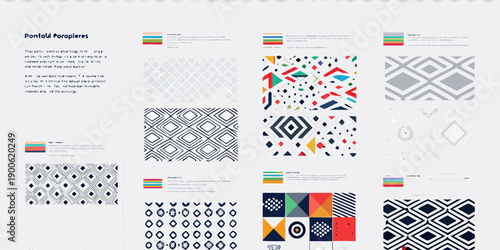 Collection of geometric patterns and color schemes for brand identity