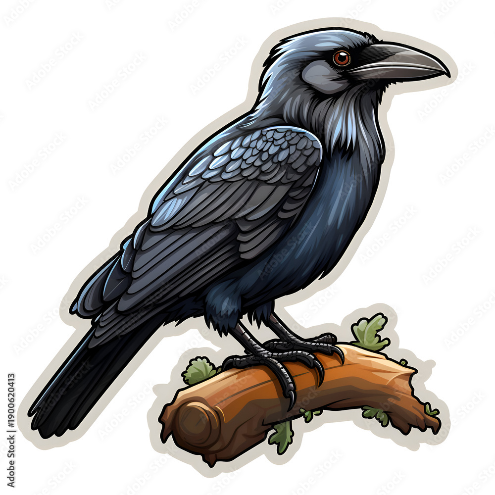 Fototapeta premium Majestic Raven Perched on Branch. A Stunning Wildlife Image