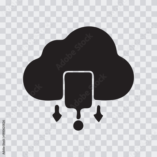 Mobile device syncing data with cloud storage service for seamless accessibility isolated on transparent background