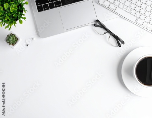 Clean White Desk Background Top View
