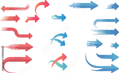 Red and blue arrow. Air heat and cold wave, warm and cooling wind circle. Flow direction, hot current hvac conditioner icon. Ventilation arrows, airflow stream motion speed signs. Vector isolated set