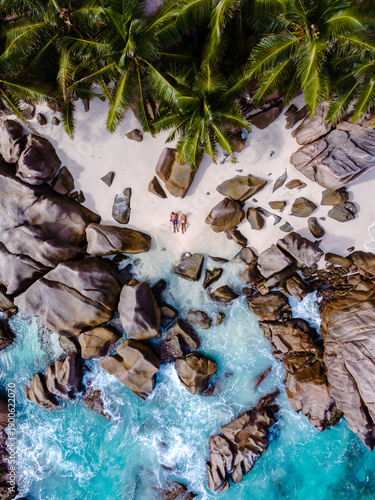 Obraz na plátně Discover the serene beauty of Anse Patates on La Digue, Seychelles, a tropical p
