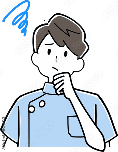 悩み、困惑する男性看護師のイラスト