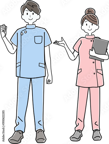 男女ペア（全身）の看護師イラスト